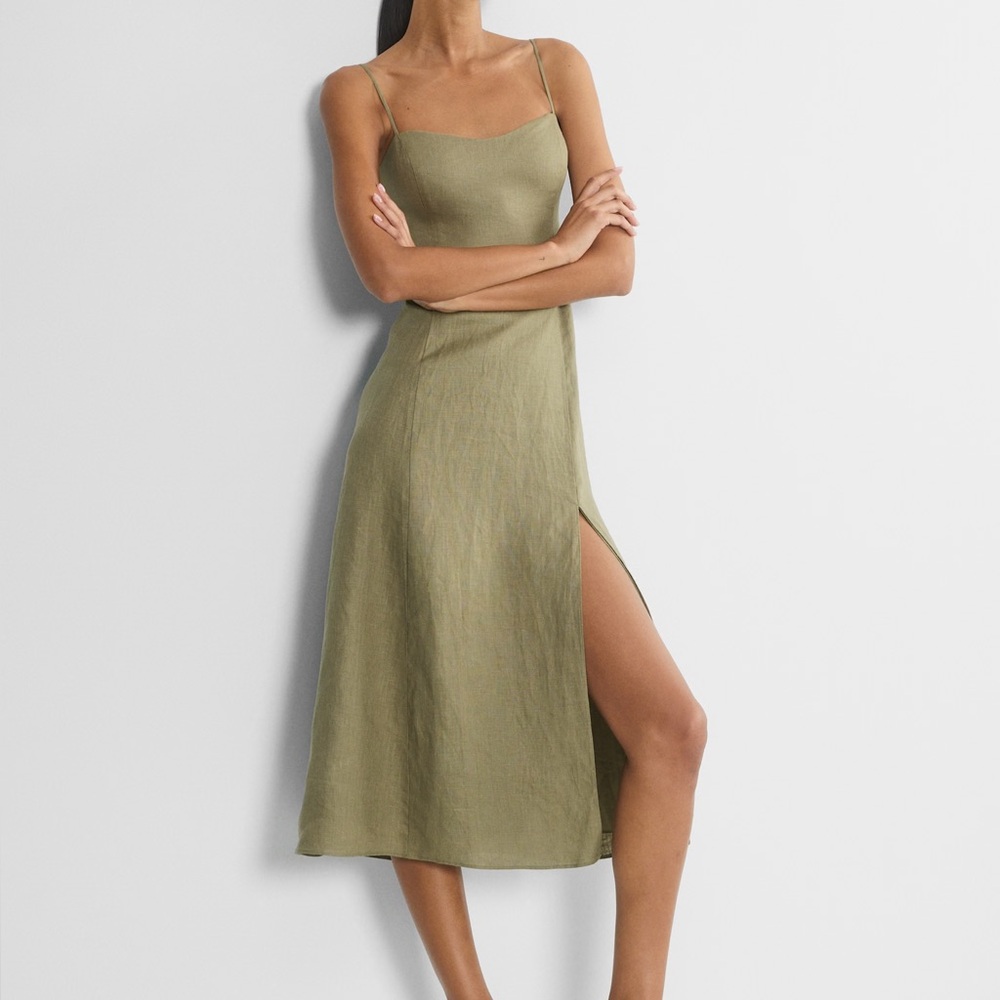 NWT Aritzia Barrafina Linen Dress in Sun-dried Olive 10 - Picture 2 of 8